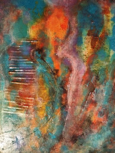 Acryl mit Gesso, Karton und Marmor-Mehl.